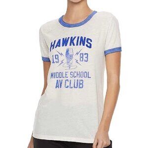 Netflix’s Stranger Things Graphic Lightweight Sheer Tee Shirt White Blue Small